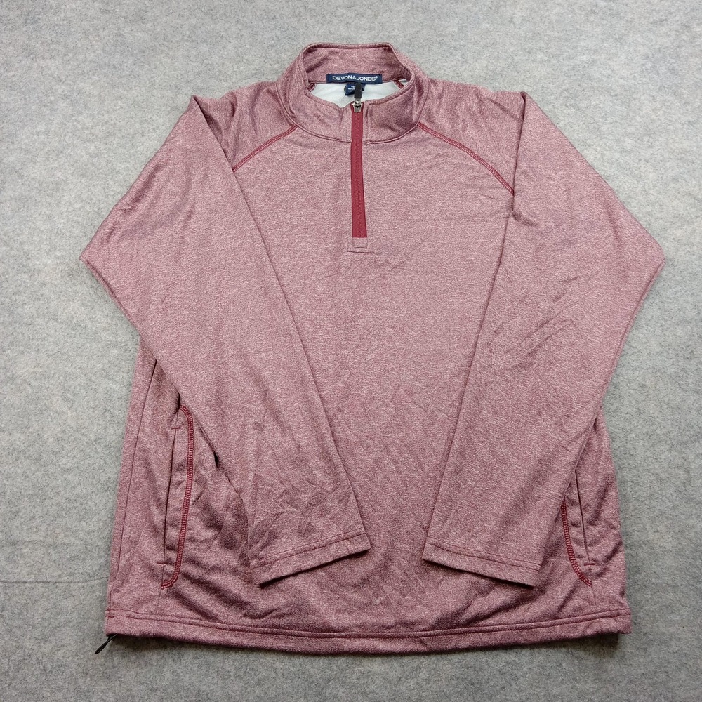 Devon Jones Sweater Mens Large Red Quarter Zip Pullover Performance Athletic